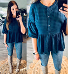 So Bubbly - Navy Plaid Top