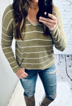 Time To Go - Olive Striped Top